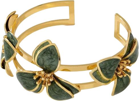 Elegant Green Oil Drop Clover Bracelet, Iron Floral Design Cuff Bracelets for Women Adjustable Wedding Valentines Day Mothers Day and Daily Wear Jewelry Gift in Saudi Arabia