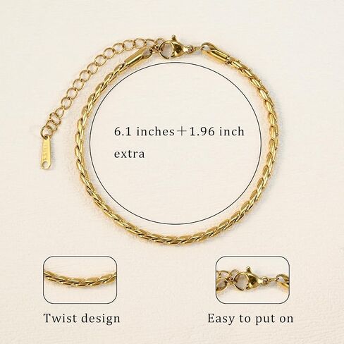 14K Gold Plated Link Bracelet for Women Twist Minimalist Simple Stackable Adjustable Bracelets in Kuwait