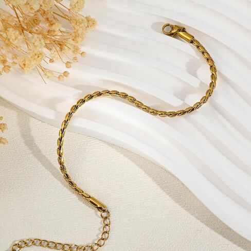 14K Gold Plated Link Bracelet for Women Twist Minimalist Simple Stackable Adjustable Bracelets in Kuwait