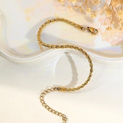 14K Gold Plated Link Bracelet for Women Twist Minimalist Simple Stackable Adjustable Bracelets in Kuwait