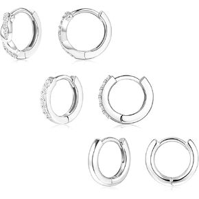 3 Earrings 925 Sterling Silver Hoop Earrings, Small Sterling Silver Hoop Earrings Set, Hypoallergenic Silver Small Hoop Earrings For Women Stack Sets For Multiple Piercing Trendy Jewelry Aretes Plata in Kuwait