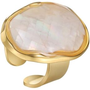 Vintage Irregular Oval Shell Stone Adjustable Open Band Statement Ring for Women Men Elegant Gold-Tone Geometry Statement Stacking Finger Band Wedding Party Fashion Jewelry in Saudi Arabia