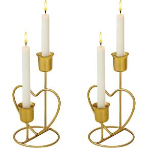 2Pcs Valentine Double Love Candle Holder, Wedding Candle Holder, Heart Shaped Candlestick for Table, Party, Home, Wedding, Birthday (Gold) in Saudi Arabia