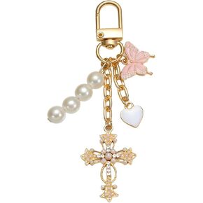 Cross Keychain with Heart & Butterfly Bag Charm Sparkling Purse Charm for Handbag, Backpack & Car Keys in Saudi Arabia