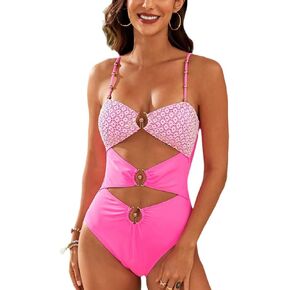 Women's One Piece Cutout Swimsuit Metal Buckle Tummy Control Monokini Color Block Bathing Suit in Saudi Arabia