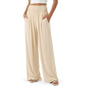 Zylioo Long Pants for Women Tall Wide Leg Palazzo Pants Elastic Waist Baggy Long Inseam Summer Lounge Bottoms Khaki in Kuwait