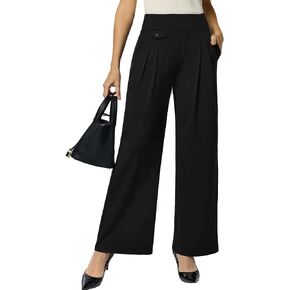 Womens Wide Leg Pants Pull On High Waist Stretch Dress Business Casual Yoga Work Pants with 5 Pockets in Saudi Arabia