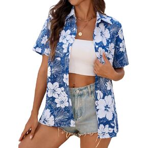 Hawaiian Shirts for Women Tropical Button Short Sleeve Top in Saudi Arabia