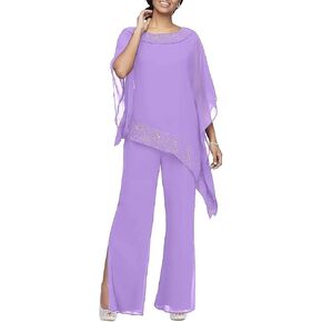 3 Pieces Mother of The Bride Pantsuits Chiffon Ruffles Sequins Wedding Guest Outfit for Women KW022 in Saudi Arabia