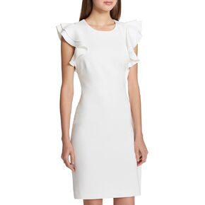 Tommy Hilfiger Women's Sleeveless Ruffle Hem Jewel Neck Crepe Sheath Mini Dress in Kuwait