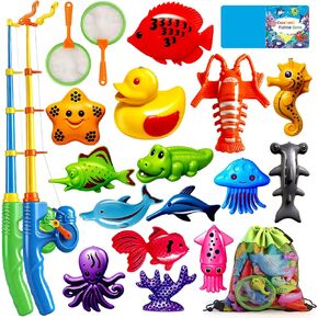 CozyBomB™ Magnetic Fishing Toys Game Set for Kids | Water Table Bathtub Kiddie Pool Party & Pole Rod Net, Plastic Floating Fish Toddler Color Ocean Sea Animals Birthday Age 3 4 5 6 Year in Saudi Arabia