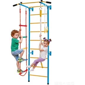 GLACER 5 in 1 Rope Ladder, Indoor Baby Swedish Ladder Wall Gym Kids with Pull-up Bar, Monkey Bars, Climbing Rope and Gymnastic Rings, Solid Wall Set up, Gift for Kids Aged 3 Year Old + in Saudi Arabia