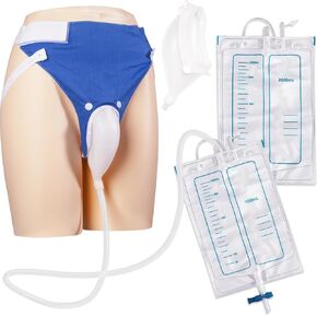 Wearable Urine Collector for Men with Soft Breathable Fixation Pants, Silicone External Catheter with Tube, 1000ml and 2000ml Urine Collection Bags for Travel and Daily Use, Elderly Men Black in Saudi Arabia