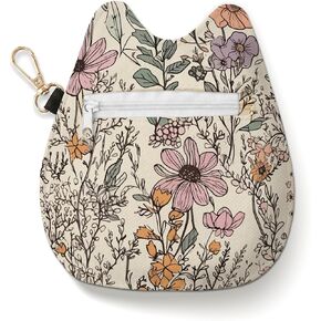 Boho Wildflower Cat Shaped Coin Purse, Canvas Change Purse, Coin Pouch with Keychain, Cute Boho Floral Zipper Small Wallet for Women Girls, Cat Lover Gifts, Mini Bag for Coins, Lipstick Accessories in Saudi Arabia