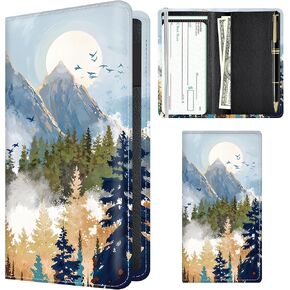 Checkbook Cover for Personal Checkbook, Cute PU Leather Check Book for Women & Men, Slim Checkbook Holder with Pen Holder and Built-in Clear Plastic Divider Autumn Mountain Landscape in Saudi Arabia