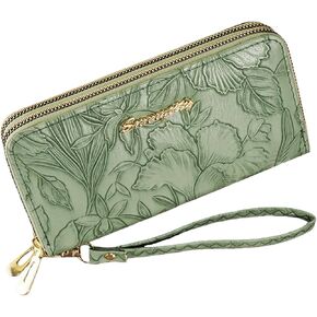 Womens Wallet Large Capacity Double Zip Ladies Card Phone Holder RFID Blocking Vegan Leather Floral Wristlet Clutch in Saudi Arabia