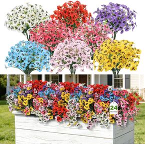 24 Bundles Artificial Pansy Flowers, No Leaves Faux Silk Pansies Bulk, Mixed Color Fake Flowers, UV Resistant for Outdoor/Indoor, Window Box, Patio, Garden, Home Spring Decor in Saudi Arabia
