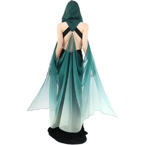 KUOIN Hooded Sheer Cape for Women Elf Dress Full Length Off Shoudler Gothic Wedding Fantasy Cloak 110CM in Kuwait