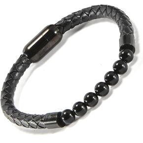 Agate Leather Bracelet for Women Men Natural Round Beaded Agates Stone Healing Bracelets Handmade Polished Gemstone for Spiritual Healing Meditation Yoga in Saudi Arabia