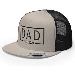 NX Dad Est 2027 Embroidered Flat Bill Trucker Hat High Crown Adjustable Cap for Men and Women in Kuwait