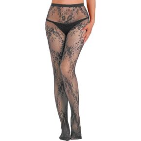 Women's Plus Size Floral Lace Tights Patterned Fishnet Leggings See Through Pantyhose Stockings for Halloween in Saudi Arabia