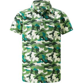 Boys Polo Shirt Short Sleeve Camo Print UPF 50+ Dry Fit Casual Collared Golf Shirts for Kids in Saudi Arabia