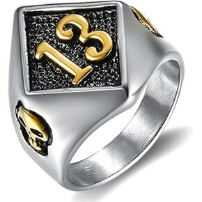Biker Ring 1% er Outlaw, Lucky 7 & Lucky 13 Titanium Steel Diamond-Shaped Face with Skull Side, Gothic Punk Rebel Bikerring Jewelry in Saudi Arabia