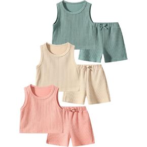 Girls 6 Piece Outfit Sleeveless Round Neck Crop Top and Elastic Waist Shorts Set Casual Summer Clothing 3-14Y in Saudi Arabia