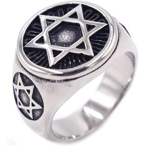 Mens Stainless Steel Six Point Hexagram Star of David Ring Size 7-13 in Saudi Arabia