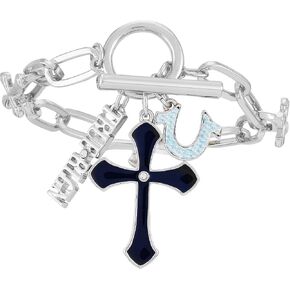 True Religion Silvertone Blue Cross Horseshoe Link Toggle Bracelet in Saudi Arabia
