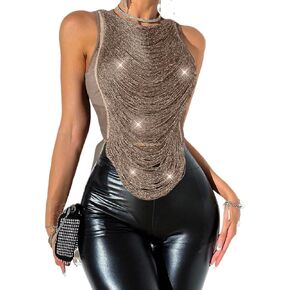 Womens Knitted Slimming Fit Cropped Tank Top - Asymmetrical Round Neck Sleeveless Summer Fashion in Kuwait