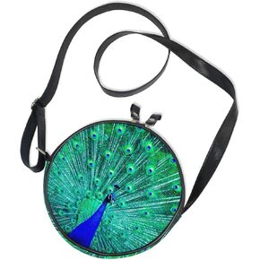 WIHVE Round Crossbody Bag Blue Peacock Circle Crossbody Purse Bag in Saudi Arabia