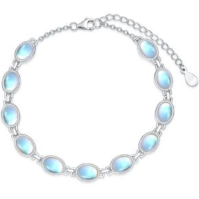 Moonstone Bracelet for Women 925 Sterling Silver 5X7mm Oval Shaped Moonstone Link Bracelet Ladies Jewelry Gifts 7 Inch with 2 Inch in Saudi Arabia