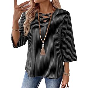 Rapbin Womens 3/4 Sleeve Tops Cotton Linen Shirts V Neck Criss Cross Tees Loose Fit Blouses Summer Fashion in Saudi Arabia