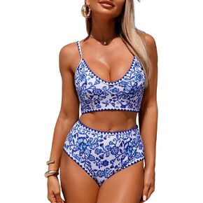 ZEZCLO Women's Two Piece High Waisted Bikini Sets Shell Stitched Color Block Swimsuit Tummy Control Bathing Suit in Saudi Arabia