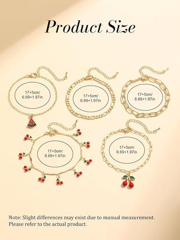 6Pcs Gold Bracelets for Women, Cherry Gold Plated Bracelet Stack Paperclip Chain, Waterproof Non-Tarnish Chain Bracelet Set, Dainty Trendy Jewelry Gift, Adjustable 6.7-8.7", Valentine's Day Gifts in Saudi Arabia