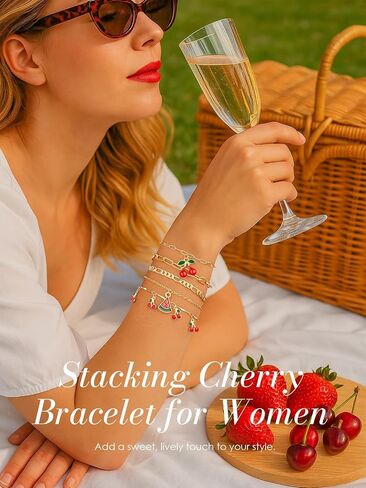 6Pcs Gold Bracelets for Women, Cherry Gold Plated Bracelet Stack Paperclip Chain, Waterproof Non-Tarnish Chain Bracelet Set, Dainty Trendy Jewelry Gift, Adjustable 6.7-8.7", Valentine's Day Gifts in Saudi Arabia