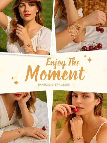 6Pcs Gold Bracelets for Women, Cherry Gold Plated Bracelet Stack Paperclip Chain, Waterproof Non-Tarnish Chain Bracelet Set, Dainty Trendy Jewelry Gift, Adjustable 6.7-8.7", Valentine's Day Gifts in Saudi Arabia