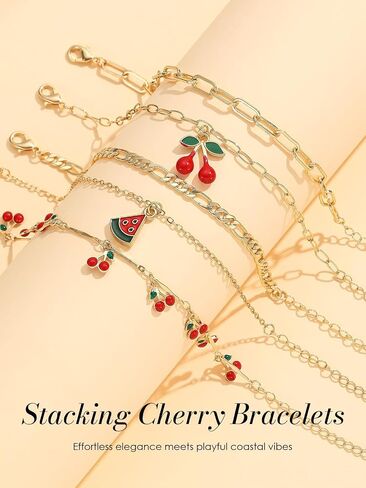 6Pcs Gold Bracelets for Women, Cherry Gold Plated Bracelet Stack Paperclip Chain, Waterproof Non-Tarnish Chain Bracelet Set, Dainty Trendy Jewelry Gift, Adjustable 6.7-8.7", Valentine's Day Gifts in Saudi Arabia