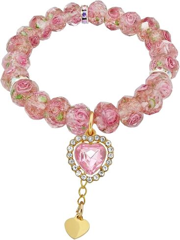 Cherry Blossom Bracelets for Women Sakura Stretch Beaded Bracelet Butterfly Flowers Charms Healing Crystal Dainty Romantic Jewelry for Summer Holidays in Saudi Arabia