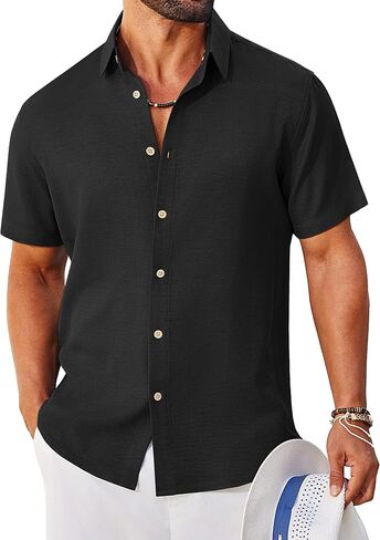COOFANDY Mens Button Down Shirt Short Sleeve Casual Shirts Linen Textured Summer Beach Shirts in Saudi Arabia