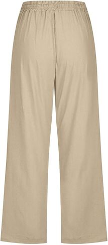Capris Pants for Women Casual Summer Straight Loose Elastic Waist Linen Pant Drawstring Wide Leg Cropped Trouser in Kuwait