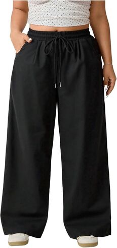 Verdusa Women's Plus Size Wide Leg Work Pants Fall Clothes Casual Baggy Trousers with Pockets in Kuwait