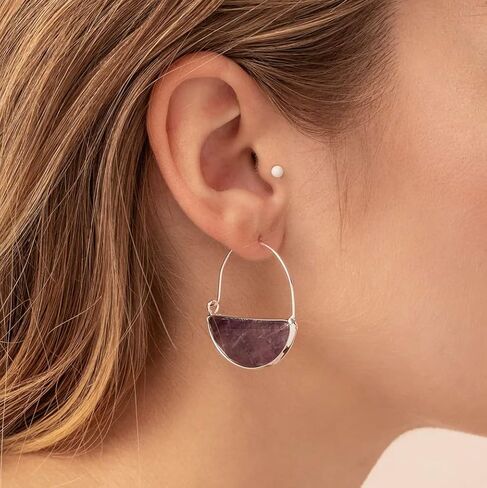 Scout Curated Wears - Stone Prism Hoop Earring - Rose Quartz/Silver in Saudi Arabia