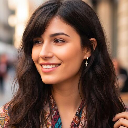 Leporem Mother of Pearl Cross Drop Hoop Earrings, 18K Gold Plated 316L Surgical Steel Hypoallergenic Christian Faith Huggies for Women, Dainty Gift (Cross) in Saudi Arabia