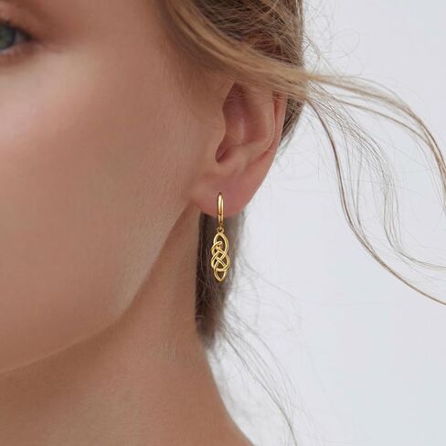 Celtic Knot Earrings for Women - Sterling Silver Gold Hoop Earrings for Women Trendy Hypoallergenic Long Loop Earrings with Dangling Charm for Sensitive Ears Classic Fashion Earring Gift for Christmas in Saudi Arabia