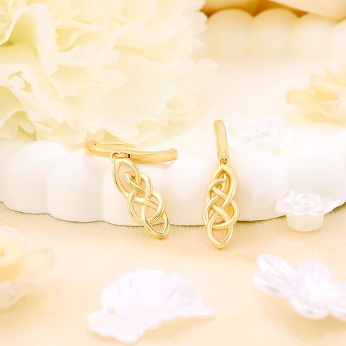 Celtic Knot Earrings for Women - Sterling Silver Gold Hoop Earrings for Women Trendy Hypoallergenic Long Loop Earrings with Dangling Charm for Sensitive Ears Classic Fashion Earring Gift for Christmas in Saudi Arabia