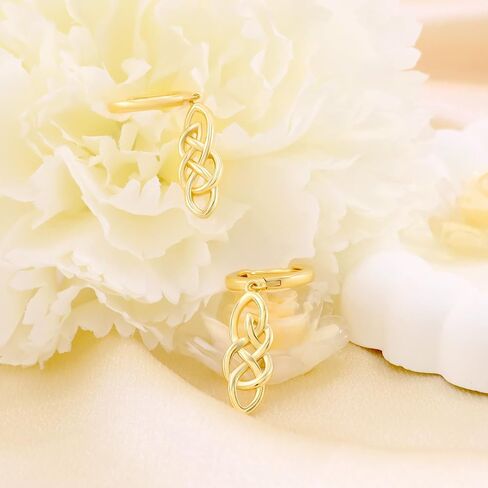 Celtic Knot Earrings for Women - Sterling Silver Gold Hoop Earrings for Women Trendy Hypoallergenic Long Loop Earrings with Dangling Charm for Sensitive Ears Classic Fashion Earring Gift for Christmas in Saudi Arabia
