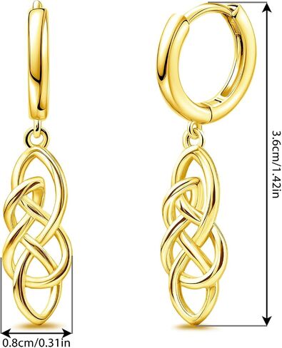 Celtic Knot Earrings for Women - Sterling Silver Gold Hoop Earrings for Women Trendy Hypoallergenic Long Loop Earrings with Dangling Charm for Sensitive Ears Classic Fashion Earring Gift for Christmas in Saudi Arabia