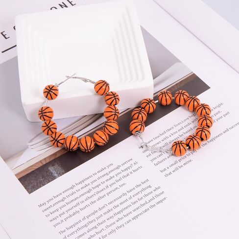 Basketball Earrings for Women,Basketball Earrings Jewelry Accessories with Ball Shape Beaded,Ball Shape Sports Hoop Earring,Gifts for Women Team Sport Lover Party Earring Decoration in Saudi Arabia